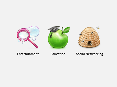 Some Icons apple bee bubble education entertainment hive master hat social networking