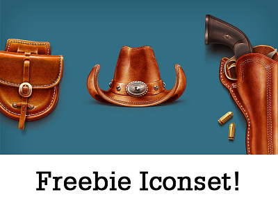 Freebie Cowboy Iconset bag blood boot brandy bullet cowboy freebie gun hat hay holster horseshoe icons iconset knife leather metal revolver shawl sheriff star stitch thread whip wild west wood