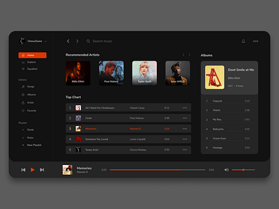 Desktop Music Player UI app app design dark dark mode dark theme design app desktop desktop app minimal minimalist music music app music player music player app music player ui night mode play player sound