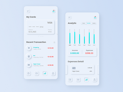 Neumorph / Skeuomorph Mobile Banking App card credit card ewallet finance finance app fintech ios lend lending minimal minimalist mobile mobile bank mobile banking money neumorphism skeuomorphism soft spendings wallet