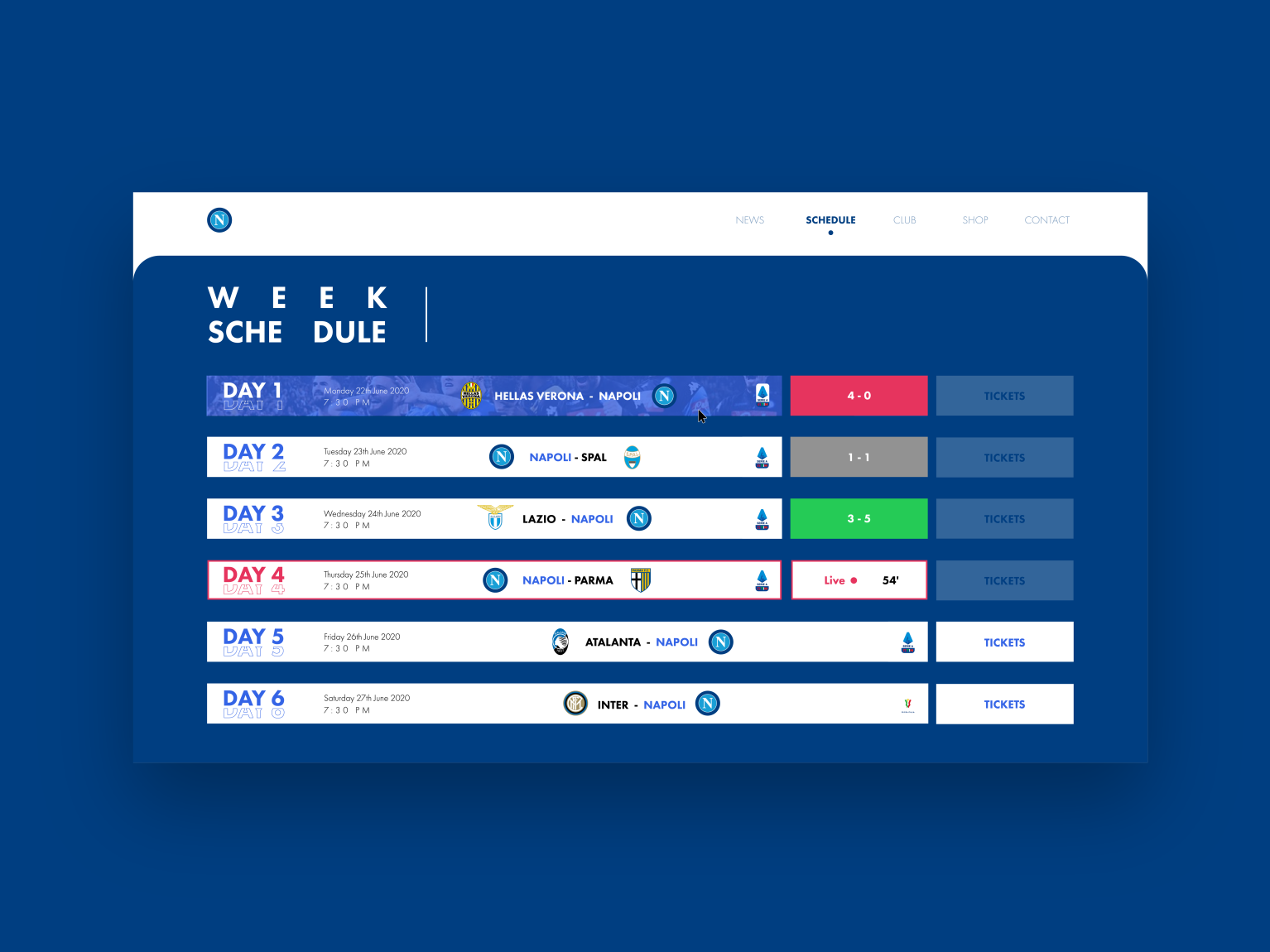 Napoli Schedule Concept by Yojda on Dribbble