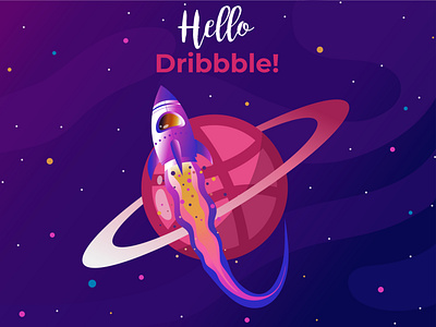 Hello dribbble! dribbble invite first shot hello world illustration planet rocket space