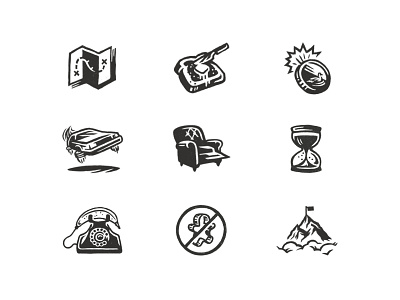 Illustrated Icons black and white bread and butter chair flying car hand drawn hourglass icon illustration iconography illustrated icons texture