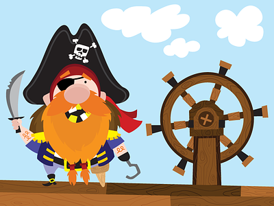 Pirate Illustration cartoon character design colourful pirate ship texture vector illustration wood