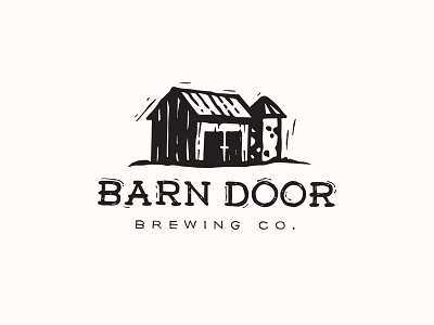 Barn Door Brewing Co. Logo barn black and white branding brewery farm hand drawn lettering logo design logo mark vintage wood woodcut