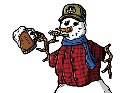 Real Canadian Snowman beer beer label hoser illustration ink plaid retro snowman vector vintage winter