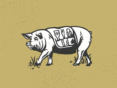 Barbecue Pig barbecue black and white brewery hand drawn pig illustration restaurant