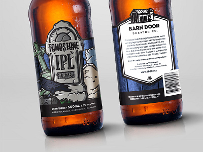 Tombstone IPL beer bottle beer label brewery cemetery crow graveyard label design package design packaging tombstone wood