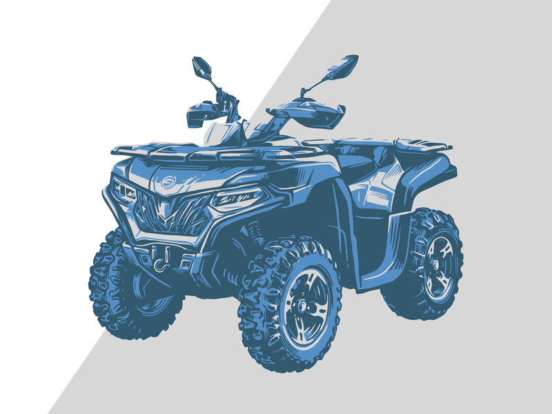 Powersports Illustration atv illustration blue four wheeler hand drawn outdoors pen and ink powersports