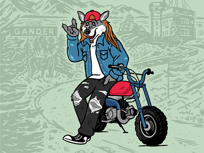 Atlantic Cannabis Illustration atlantic cannabis character design forest hand drawn illustration landscape motorcycle newfloundland punk wolf