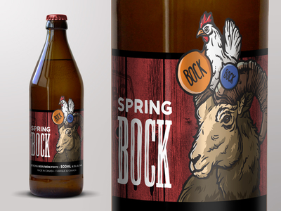 Spring Bock Beer beer beer label bottle brewery chicken goat hand drawn hand lettering illustration label design packaging wood
