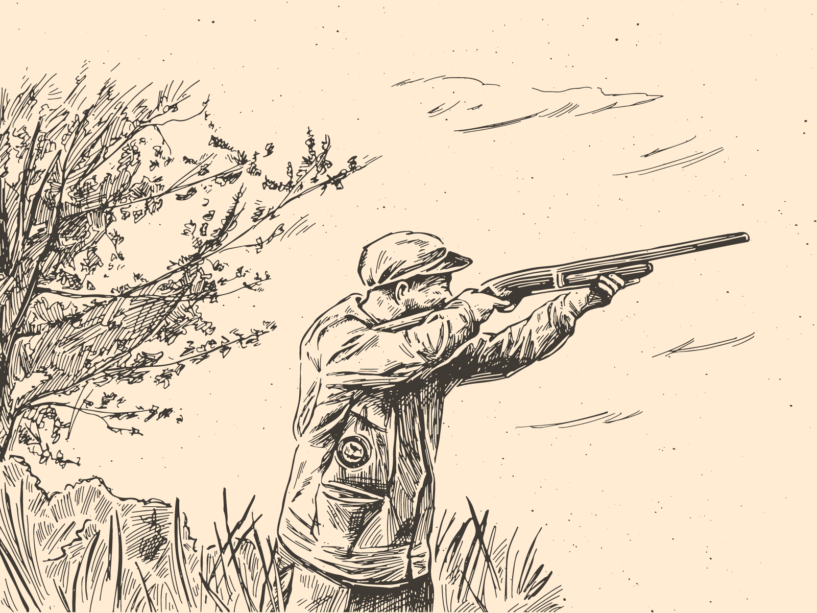 Skeet Shooting antique cay pigeon hand-drawn illustration pen and ink shotgun skeet shooting trap shooting vintage