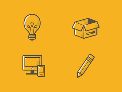 Service Icons icon set light bulb modern packaging pencil portfolio symbols ui ux web design yellow