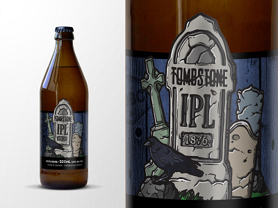 Tombstone IPL beer beer labe bottle brewery craft beer handdrawn package design packaging tombstone vintage