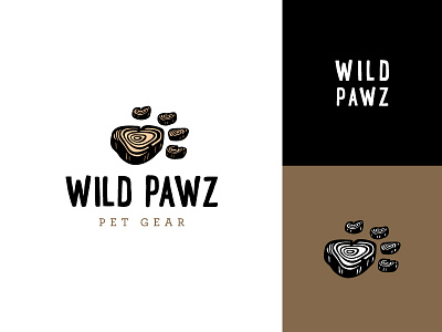 Wild Pawz Logo brand identity branding icon iconography illustration lockup logo design paw pet wood wordmark