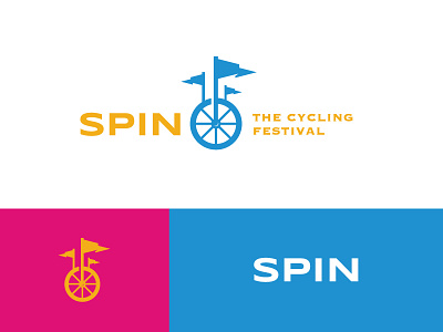 Spin Cycling Festival Logo bicycle brand identity celebration cycling cyclist festival flag lock ups logo design wheel icon