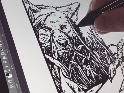 Coyote WIP coyote grass inking pen and ink poster screen print sketch tablet