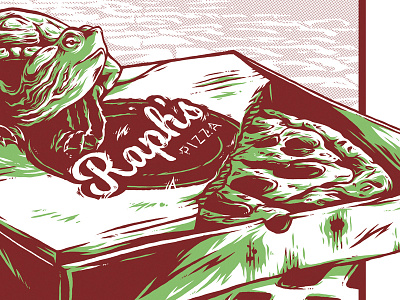 Ninja Turtles green illustration inking pen and ink pizza screen print screen printing serigraph turtle