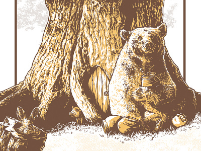 Winnie The Pooh art print bear detail illustration poster rabbit screenprint texture tree winnie the pooh