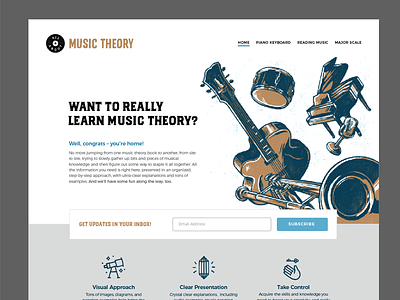 Music Theory Header guitar hero illustrated header illustration instruments music piano texture vintage web design