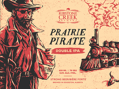 Prairie Pirate IPA beer label brewery cowboy hops locomotive outlaw pirate steam train