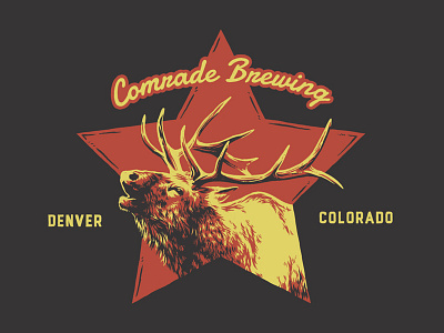 Comrade Elk apparel brewery colorado craft beer elk hand drawn illustration red and yellow t shirt vintage