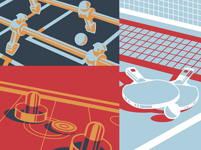 Retro Games air hockey flat color foosball games illustration ping pong retro