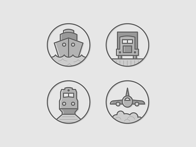 Transportation Icons boat design graphic design gray grey icon icons illustration plane train truck