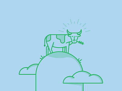 Ox clouds cow design flat hill icon illustration modern ox oxen simple vector