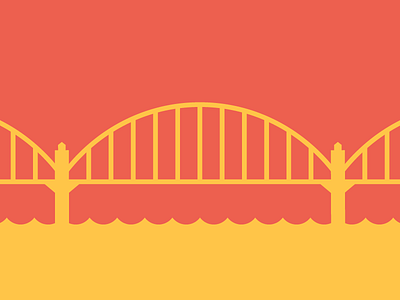 Bridge #2 arch architecture bridge flat illustration minimalist red simple suspension water yellow