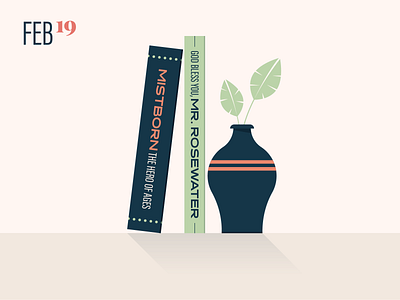 Books – February 2019 book books brandon sanderson design flat icon kust vonnegut leaves mid century plant plant illustration reading retro vase vector vintage