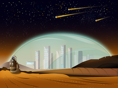 Somewhere in space city dome illustration landscape mars space vector