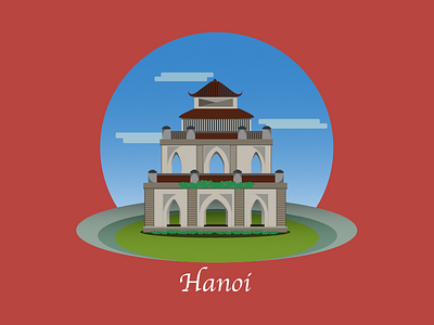 Turtle Tower's Sword Lake badge city hanoi icon illustration lake tower vietnam
