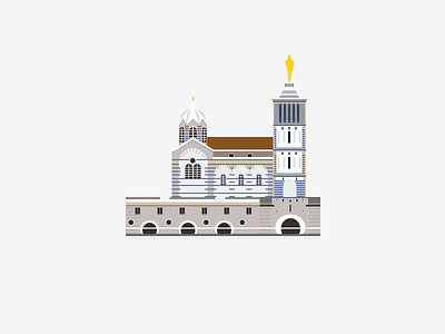 Notre Dame De La Garde - Marseille church city icon illustration landscape vector