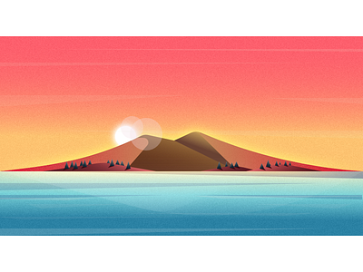 Rangitoto Island gradient graphic design illustration island landscape light peace sea sky sunset trees warm