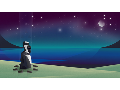 Easter Island ancient gradient illustration landscape light night reflection sky stars