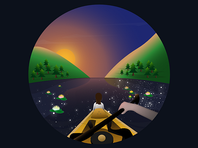 Perspective - River Flows In You gradient illustration kayak landscape reflection river stars sunset