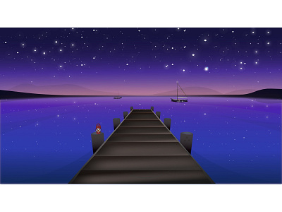 Pier - Port Stephen - Australia creative gradient illustration landscape pier sky vector