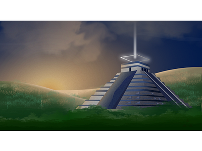 Mexican Pyramid - Chichen Itza ancient brush gradient illustration landscape light pyramid vector