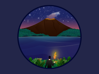 Landscape - Volcano 2d design draw gradient illustration landscape night sky stars vector volcano