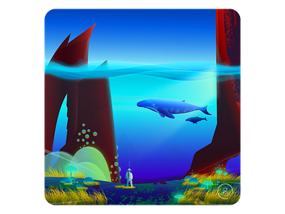 Underwater design exploration gradient illustration landscape sea sealife space underwater vector whales