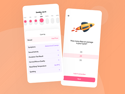 Cycle Tracking App app app design clean cycle design illustration ios mobile period tracking ui ui design ux ux design