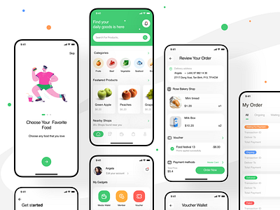 Food Delivery App app app design clean design food food delivery fruits green light ui minimal mobile shipping ui ux vegetable