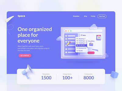 Space - 3d landing page 3d branding c4d cinema 4d clean figma landing page octane render task task manager ui ux vector website