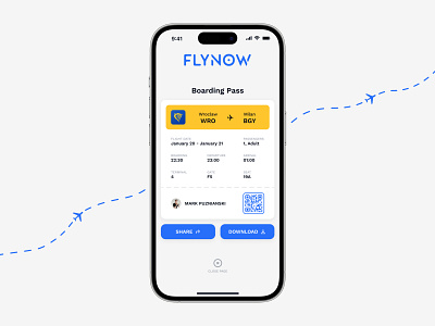 FLYNOW - Flight Booking App | Boarding Pass🛫 airlines boarding pass booking branding design digital design figma graphic design logo mobile app plane qr ticket travel ui user experience user interface ux visual design web design