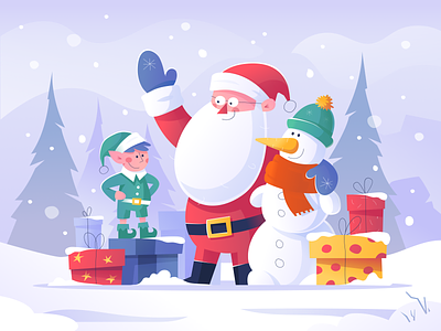 Santa Claus and His Friends 2020 design elf happy new year illustration mood new year santa santa claus snowman vector