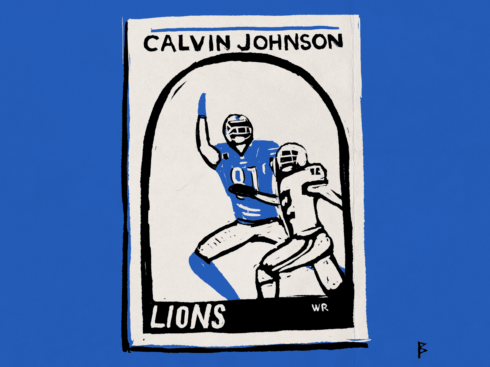 Nike Calvin Johnson Football Detroit Lions Cartoon Shirt Medium Blue