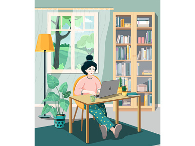 Work from home in summer illustration vector