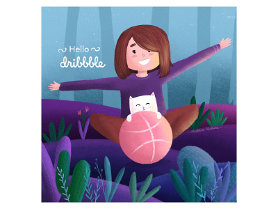 Hello Dribbble! :D art cat design design art girl illustration graphicdesigner illustration illustration art illustrator natural nature procreate