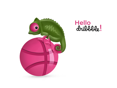 Hello Dribbble! 3d ball chameleon drawing dribbbbleball fun green idkwhattoput pink